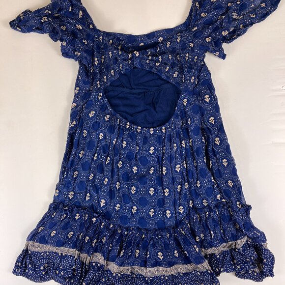Maeve by Anthropologie Blue Floral Puff-Sleeve Cutout Back Mini Dress Size XS - Picture 2 of 6